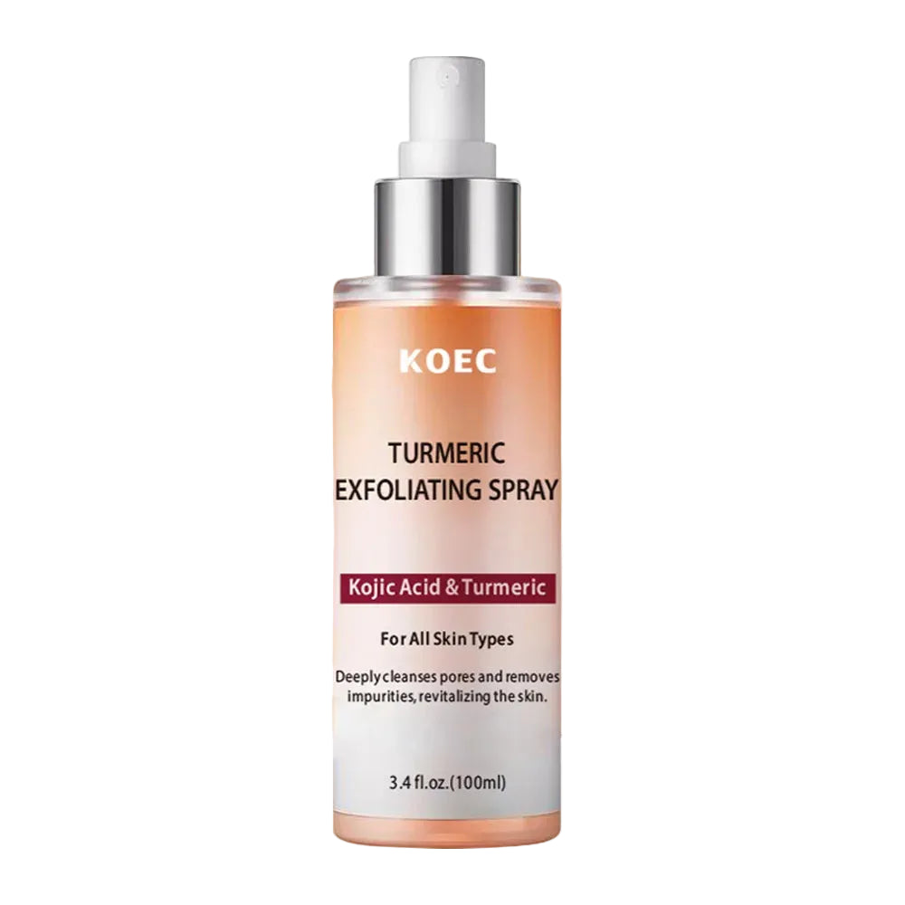 KOEC Turmeric Exfoliating Spray bottle on a white background