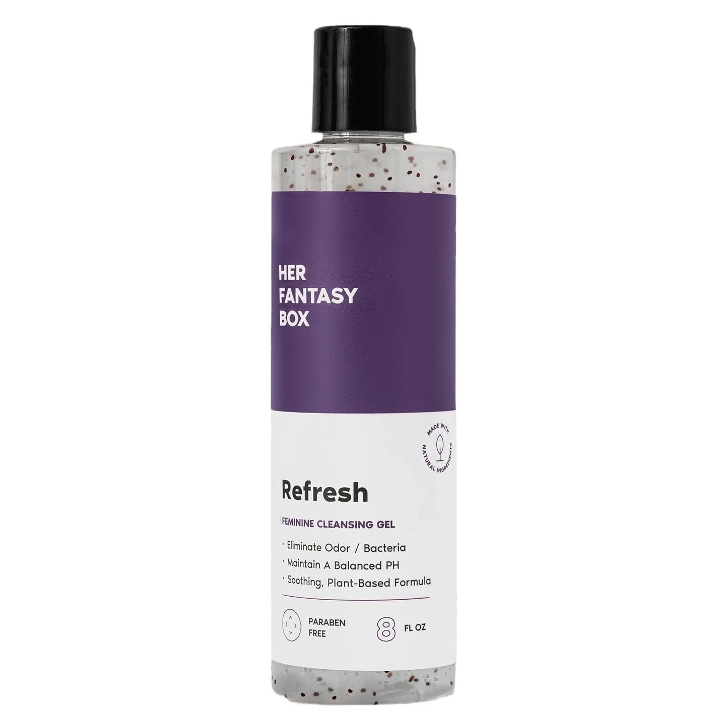 Bottle of 'Her Fantasy Box' Refresh Feminine Cleansing Gel on a white background