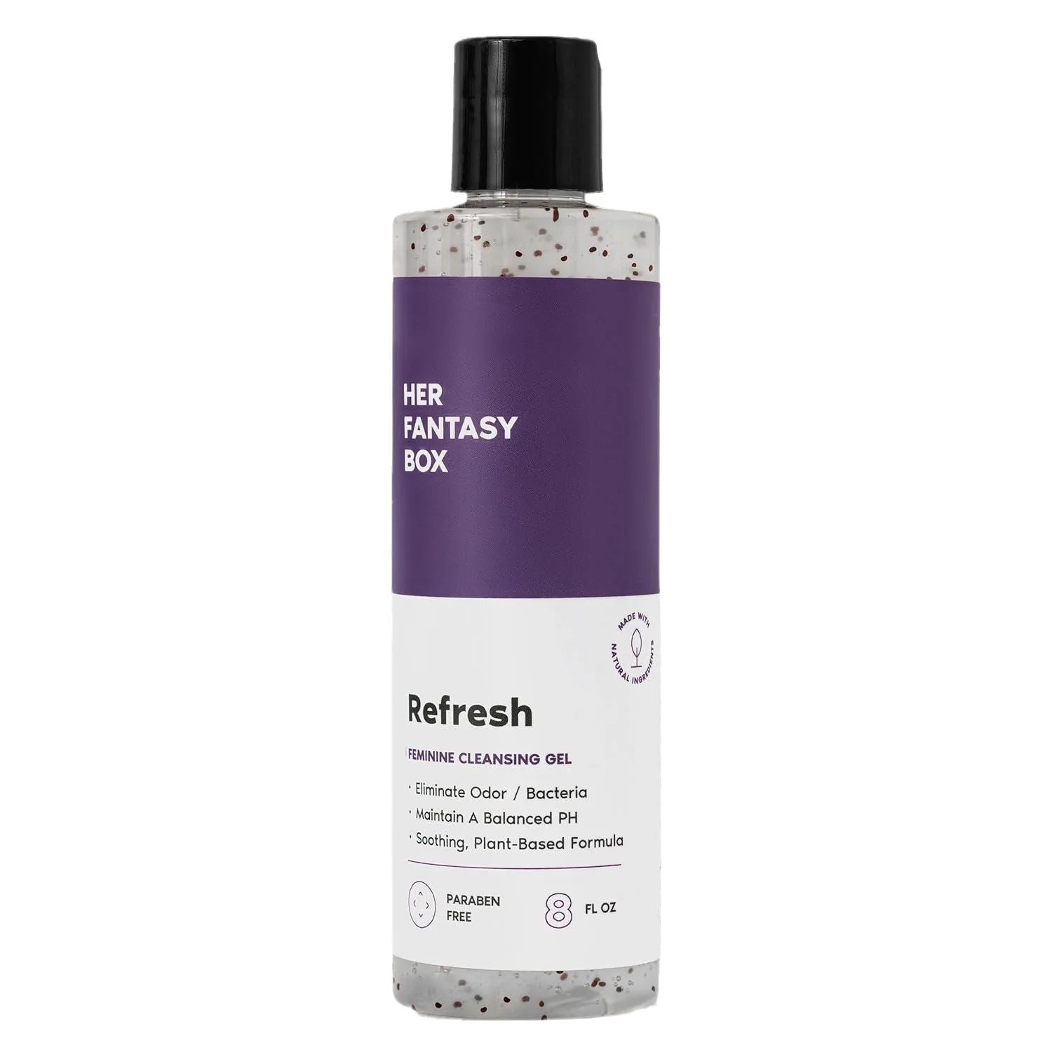Bottle of 'Her Fantasy Box' Refresh Feminine Cleansing Gel on a white background