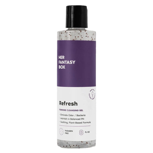 Bottle of 'Her Fantasy Box' Refresh Feminine Cleansing Gel on a white background